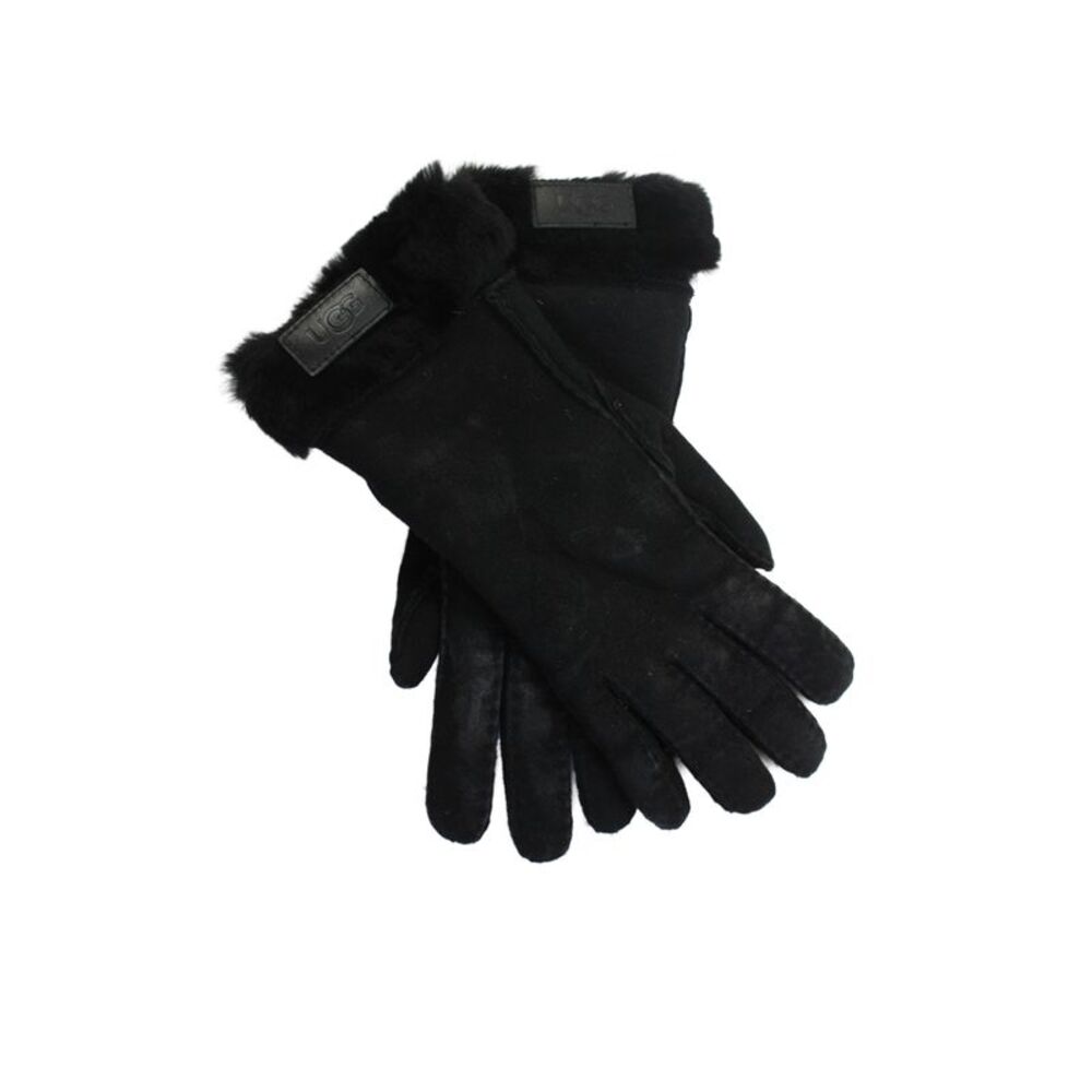 Ugg Womens Leather Fur Trimmed Gloves Black Size M
